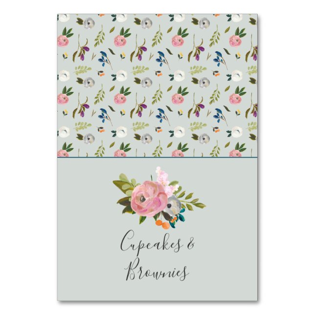Numeração De Mesa Etiquetas de Comida de Buffet Floral pintadas (Frente)