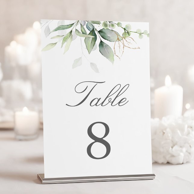 Numeração De Mesa Eucalipto Botânico Verde Aquarela Elegante (Criador carregado)