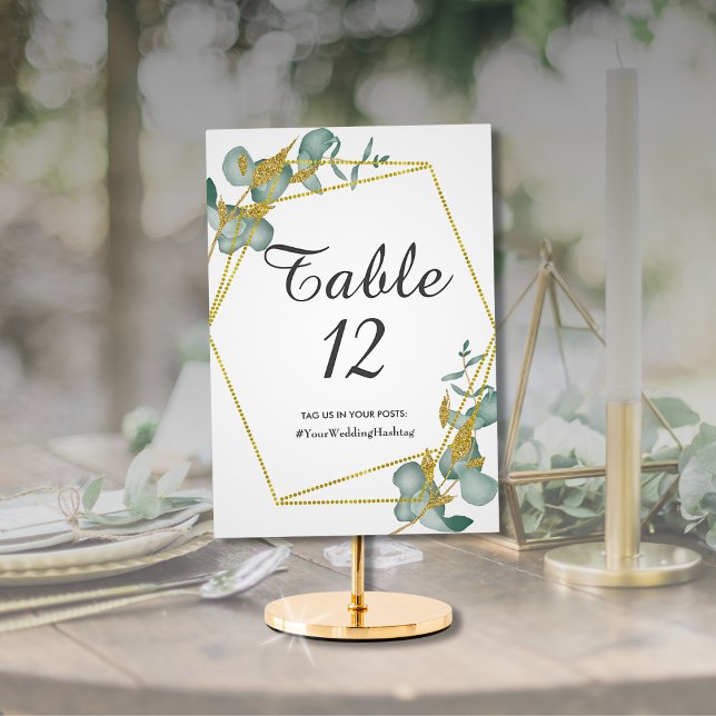 Numeração De Mesa Eucalipto Dourado com Folhagem Brilhante Casamento (Eucalyptus Gold Glitter Foliage Wedding Greenery Botanical Theme Wedding Table Decor)