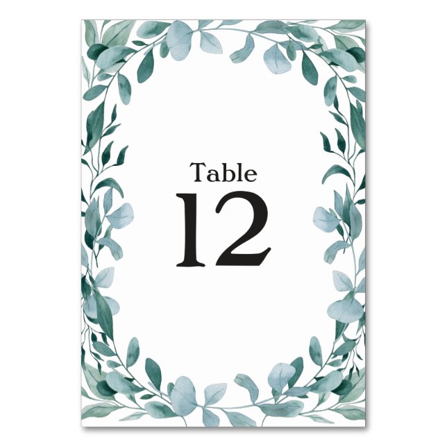 Numeração De Mesa Eucalipto Folhagem Quadro Verde Azul Branco Preto (Frente)