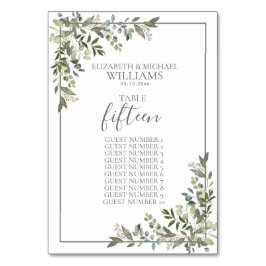 Numeração De Mesa Eucalyptus Botanic Sage Nomes de Convidados Verdes