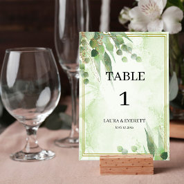 Numeração De Mesa Eucalyptus Frame Verde Foliage Dourada Watercolor