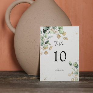 Numeração De Mesa Eucalyptus Greenery e Acentos Dourados Casamento