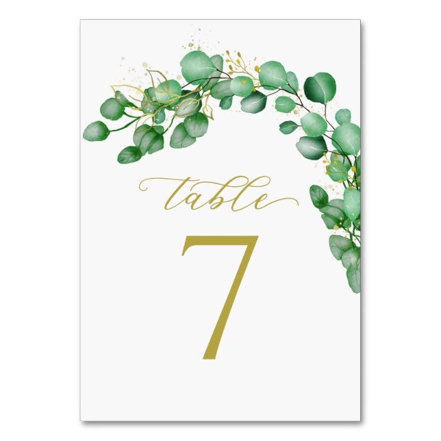 Numeração De Mesa Eucalyptus Greenery e Casamento de Script Elegante (Frente)