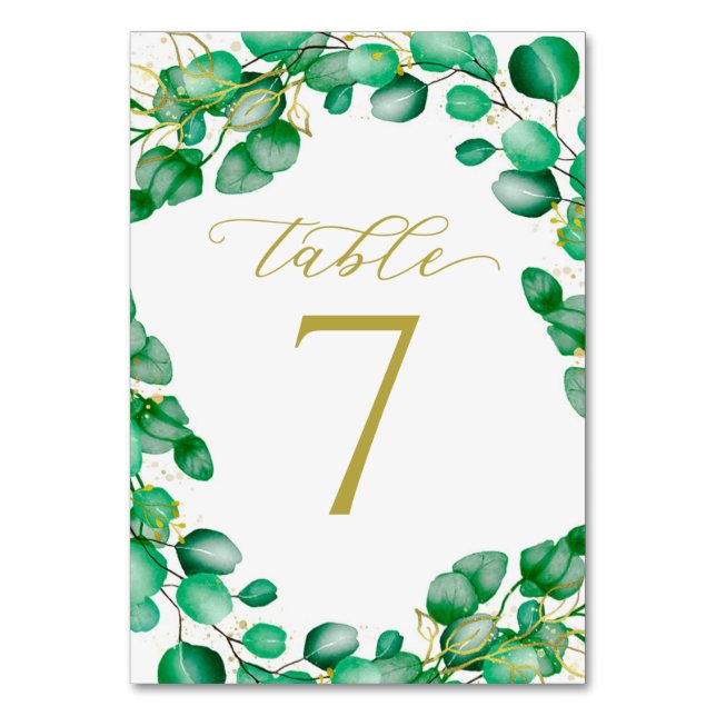 Numeração De Mesa Eucalyptus Greenery e Casamento de Script Elegante (Frente)