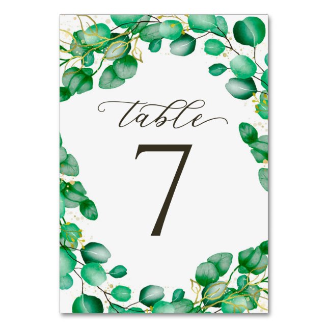 Numeração De Mesa Eucalyptus Greenery e Casamento de Script Elegante (Frente)