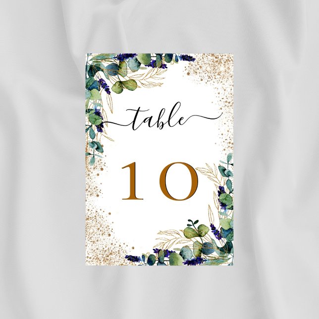 Numeração De Mesa Eucalyptus verde-glitter-ouro elegante (Criador carregado)