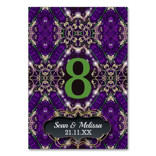 Numeração De Mesa Evento Único Dourado Sparkle Verde Roxo (Frente)