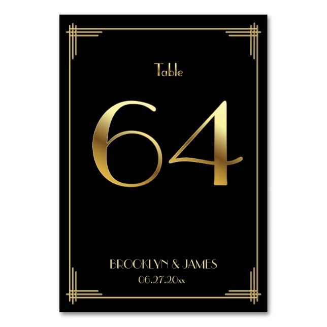 Numeração De Mesa Excelente Gatsby Art Deco Table Número 64 Dourado  (Frente)