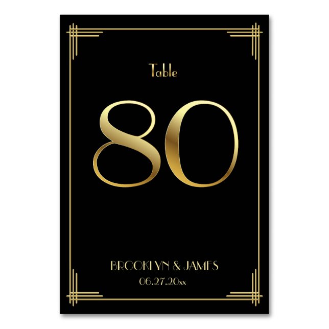 Numeração De Mesa Excelente Gatsby Art Deco Table Número 80 Dourado  (Frente)