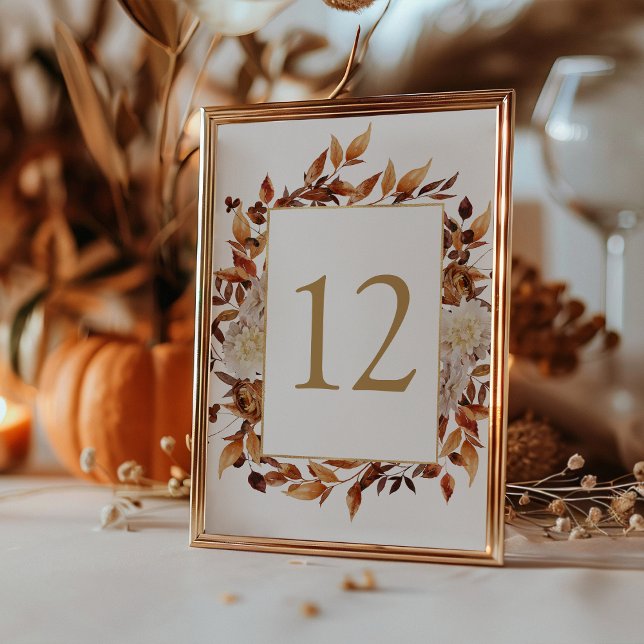 Numeração De Mesa Fall Terracotta Deixa Casamento Botânico (Elegant Fall Terracotta Leaves Botancial Wedding Table Number Sign by Painted Paperie
)