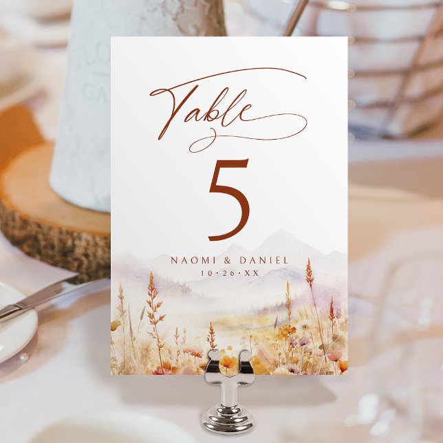 Numeração De Mesa Fall Watercolor Wildflower Mountain Rustic Wedding (Fall Watercolor Wildflower Mountain Rustic Wedding Table Number)