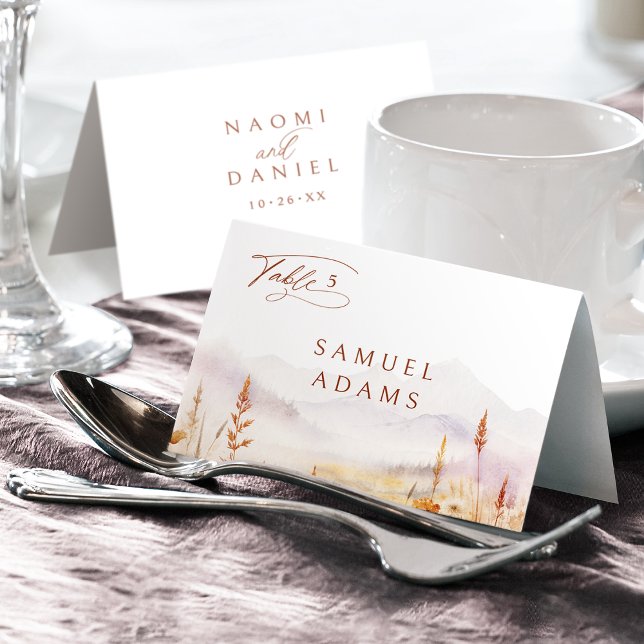 Numeração De Mesa Fall Wildflower Mountain Foldable Place Card (Fall Wildflower Mountain Foldable Place Card)