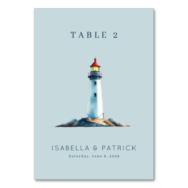 Numeração De Mesa Faro em Aquarela Azul Tranquilo (Frente)