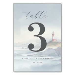 Numeração De Mesa Farol de Aquarela Azul Pacífico