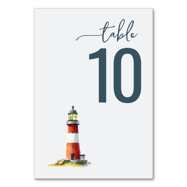 Numeração De Mesa Farol Sereno em Aquarela Azul (Frente)