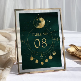 Numeração De Mesa Fases da Lua Bodas Esmeralda Dourado Celestial