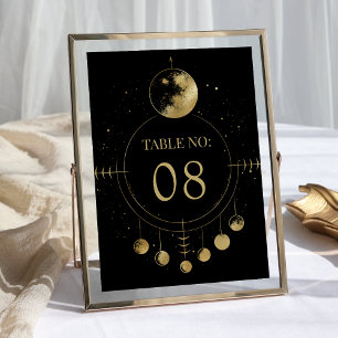 Numeração De Mesa Fases da Lua Preto Celestial Dourado Casamento