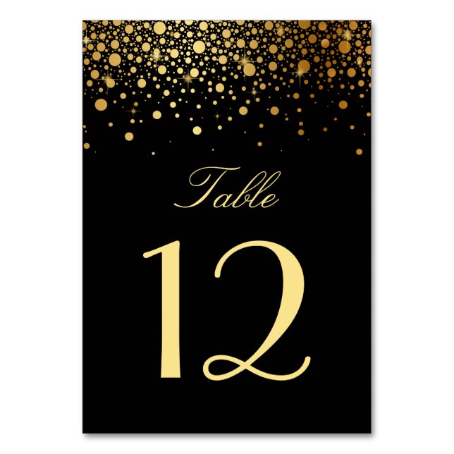 Numeração De Mesa Faux Gold Foil Confetti Pontos Pretos Número da Ta (Frente)