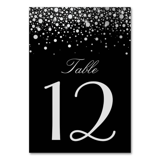 Numeração De Mesa Faux Silver Foil Confetti Pontos da Tabela Preta N (Verso)
