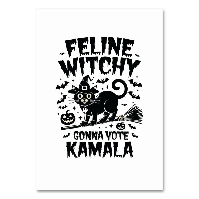 Numeração De Mesa Feline Witchy Gonna Vote Kamala Halloween (Frente)
