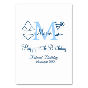 Numeração De Mesa Feliz 15 de Aniversário azul adicione nome monogra