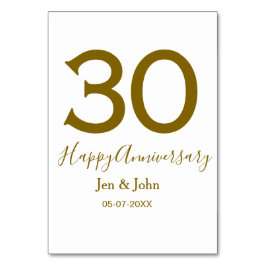 Numeração De Mesa Feliz 30º aniversário nome data letras douradas em