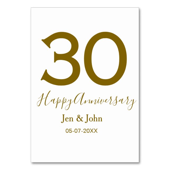 Numeração De Mesa Feliz 30º aniversário nome data letras douradas em (Frente)