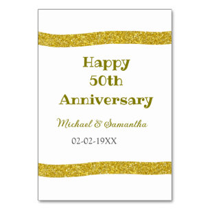Numeração De Mesa Feliz 50º aniversário borda dourada brilhante cinz