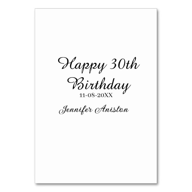 Numeração De Mesa Feliz aniversário de 30 anos para adicionar nome d (Frente)