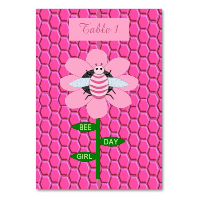 Numeração De Mesa Feliz Dia da Abelha Menina Rosa Bumblebee de Anive (Frente)