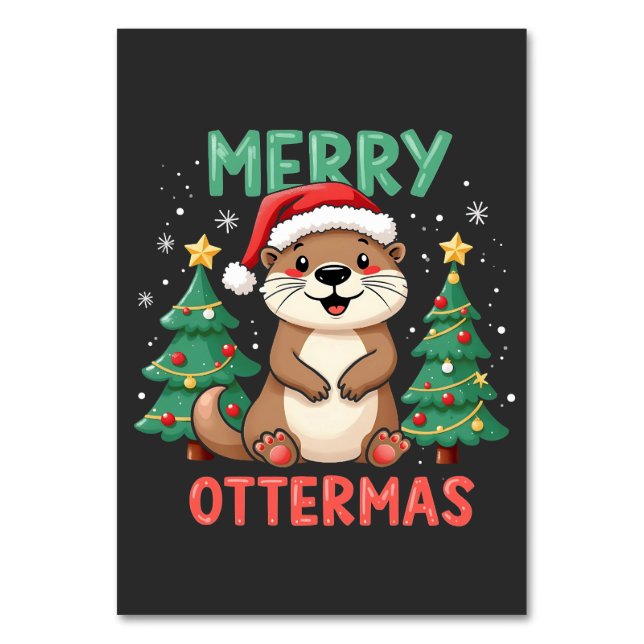 Numeração De Mesa Feliz Ottermas Engraçada Ottermas Amantes de Natal (Frente)