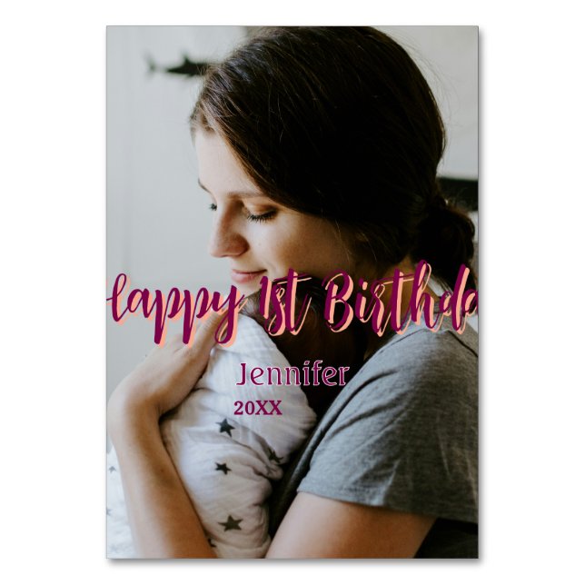 Numeração De Mesa Feliz primeiro aniversario, bebê mãe vermelha, lar (Frente)