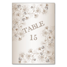 Numeração De Mesa Festa de Casamento Bege Floral Coração Bege Elegan