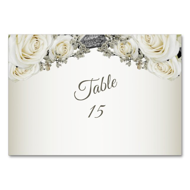Numeração De Mesa Festa de Casamento Branco Flora Verde Beige Modern (Frente)