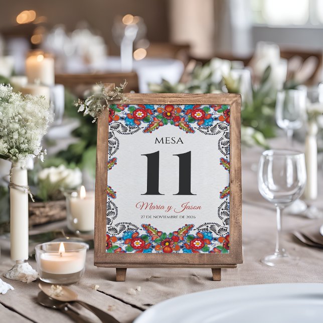 Numeração De Mesa Festa Flores Coloridas Botânicas Casamento Espanho (Fiesta Colorful Flowers Botanical Spanish Wedding Table Number)