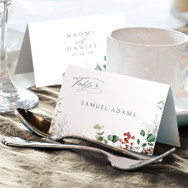 Numeração De Mesa Festive Floral Winter Wedding Foldable Place Card