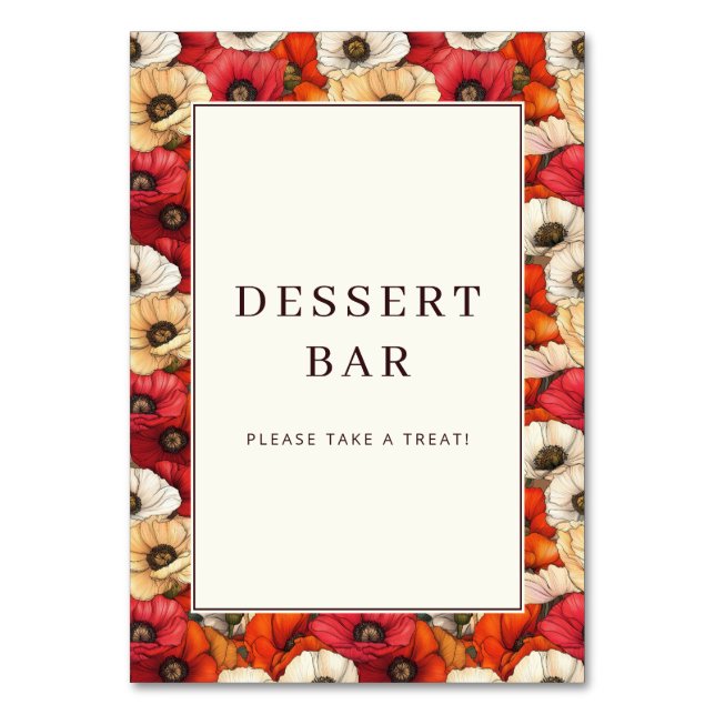 Numeração De Mesa Festive Red Floral Dessert Bar Sign (Frente)
