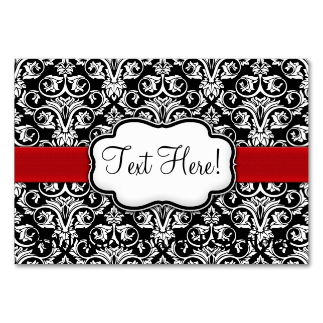 Numeração De Mesa Fita Vermelha Chic Black/White Damask (Frente)