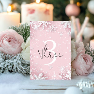 Numeração De Mesa Floco de neve Pastel Pink Winter Wonderland