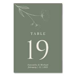 Numeração De Mesa Flor de Algodão Verde Salvia Casamento