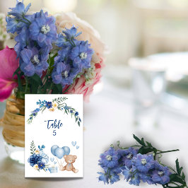 Numeração De Mesa Flor de Aquarelas do Urso Azul do Urso do Teddy
