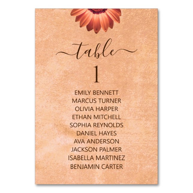 Numeração De Mesa Flor Gerbera no casamento de pêssego Abstrato (Frente)
