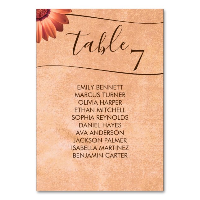 Numeração De Mesa Flor Gerbera no casamento de pêssego Abstrato (Frente)