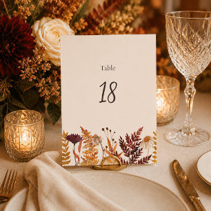 Numeração De Mesa Flor Silvestre Aquarela Outono Burgundy