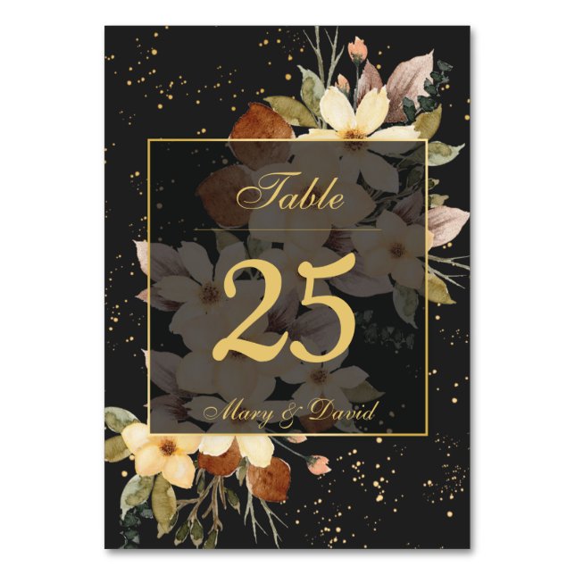 Numeração De Mesa Floração Dourada Elegante (Frente)