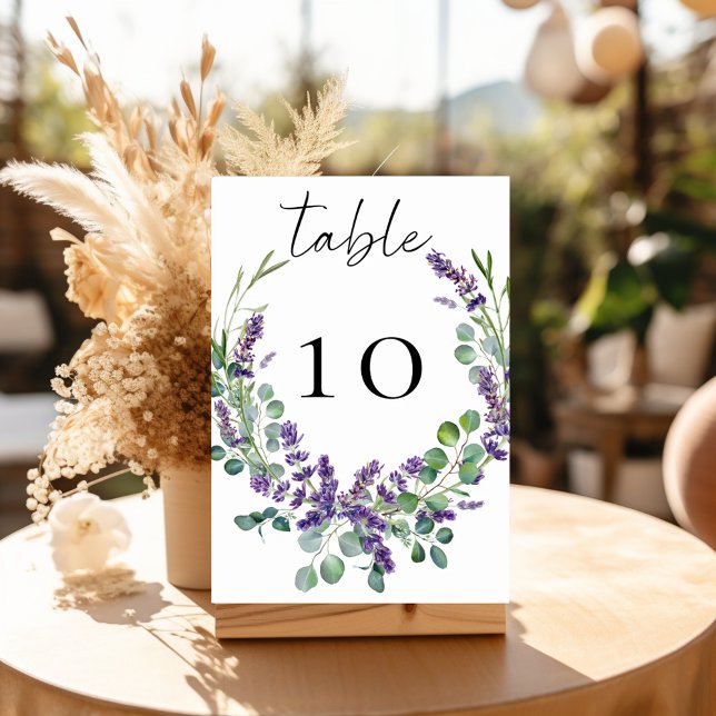 Numeração De Mesa Florais de lavanda para casamento com verde de euc (Criador carregado)
