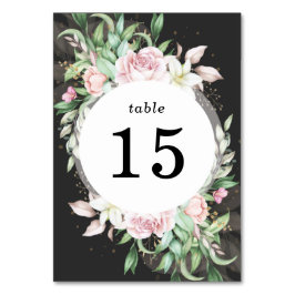 Numeração De Mesa Floral a Preto e Rosa de Casamento