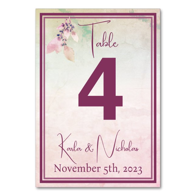 Numeração De Mesa Floral Acima Do Casamento De Nuvens (Frente)