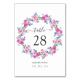 Numeração De Mesa Floral Aguamarinha Rosa-Intenso em Aquarela